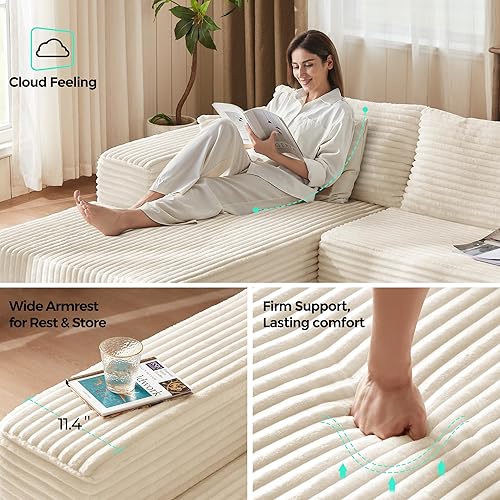 Miniatura 4 de LINSY HOME Sofá modular con diván de gran tamaño, sofás seccionales de pana de felpa para sala de estar, dormitorio, sofá sin hueso en forma de L,