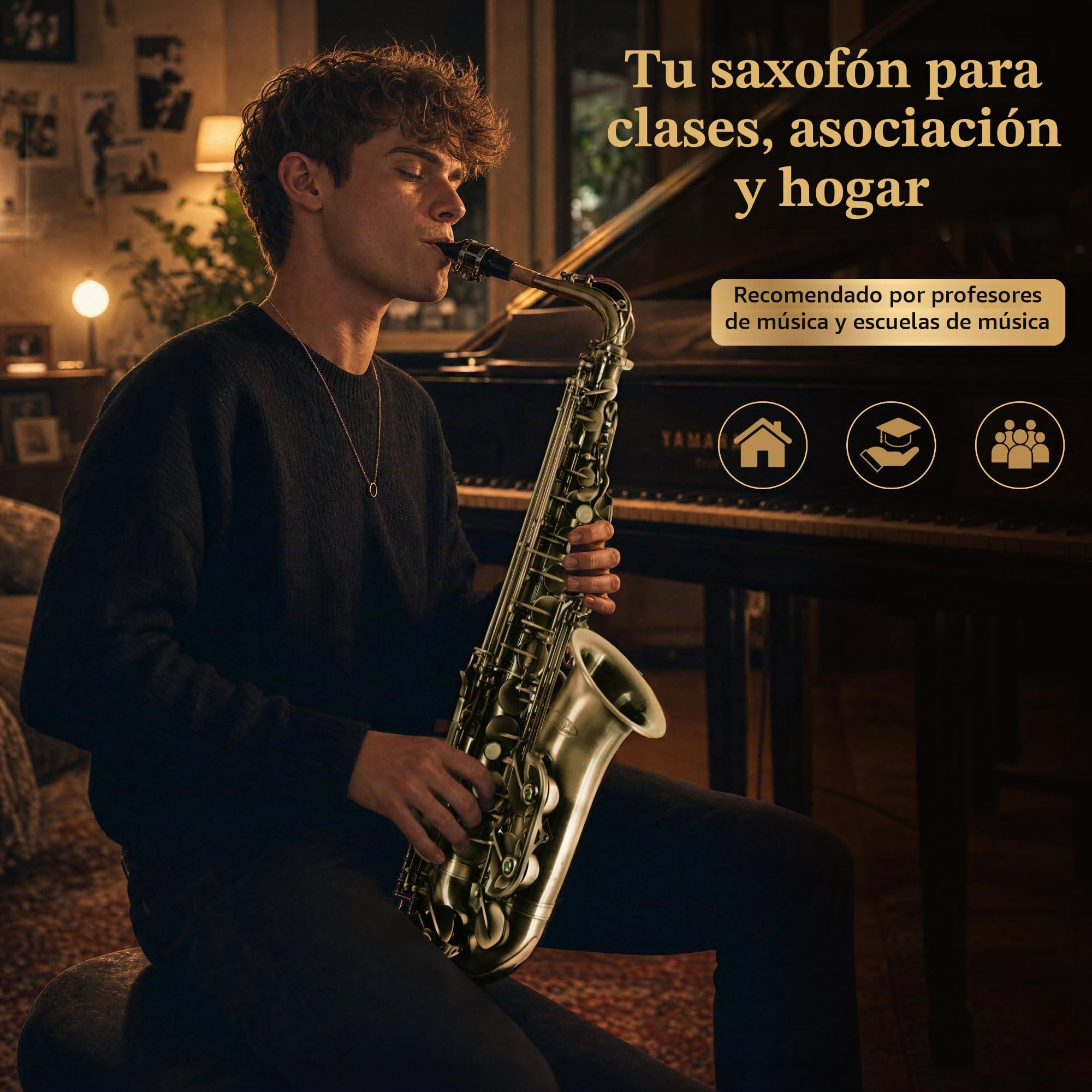 Classic Cantabile Winds AS-450 Antique Yellow Saxofón Alto, Peso: 2 | Saxofón alto de latón, Acabado vintage Antique Yellow, Llave de fa agudo, Sonido lleno y cálido, Respuesta rápida, 4 kg
