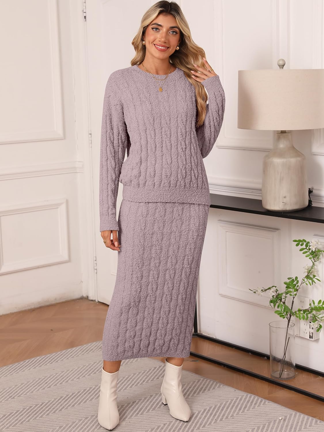 Women's 2 Piece Sweater Set Outfits Long Sleeve Pullover Top Bodycon Maxi Long Skirt Knit Dresses 2025 Fall - Image 3