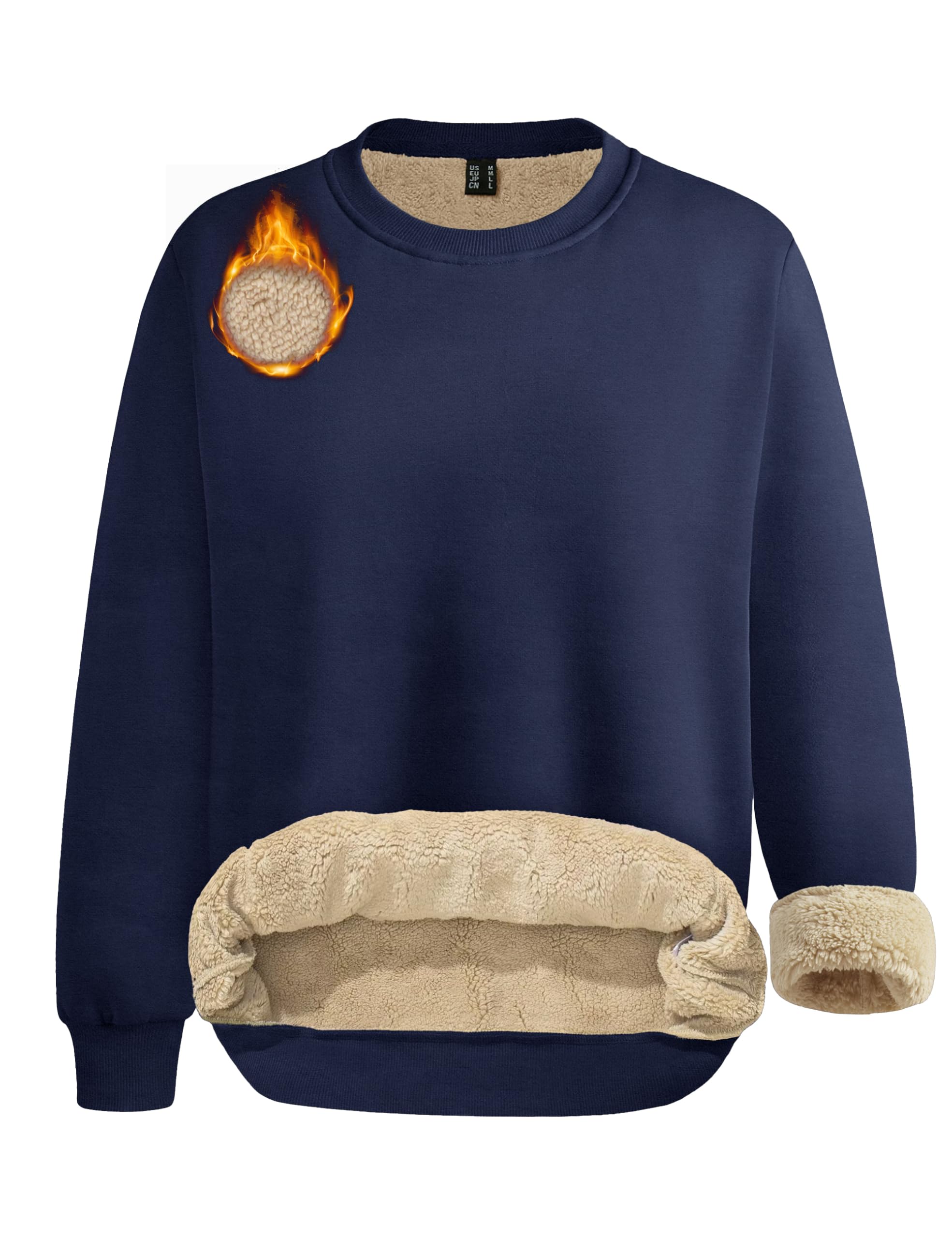 MAGCOMSEN Damen Pullover Winter Langarmshirt Ohne Kapuze Sweatshirt Basic Oberteile Fleece Gefüttert Sportshirt Warme Rundhals Tops
