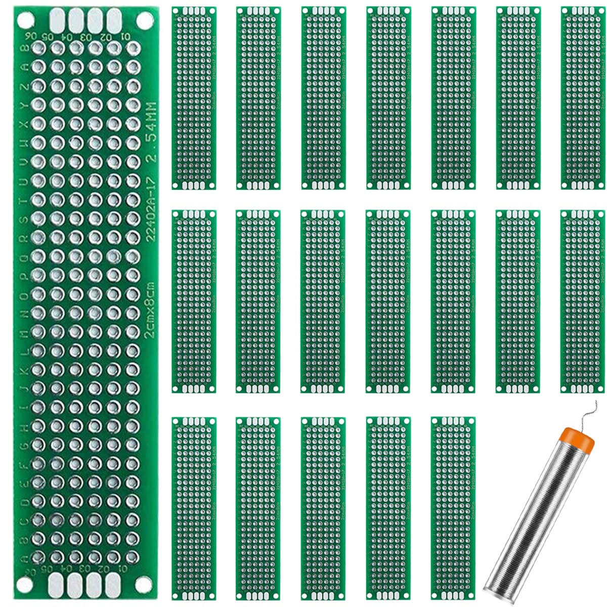 PCB Board Double Sided Prototype Soldering Universal Circuit Board Breadboard DIY 2 × 8cm with Tin Wire Pen for Electronic Creation of Projects and Prototyping (20Pcs)