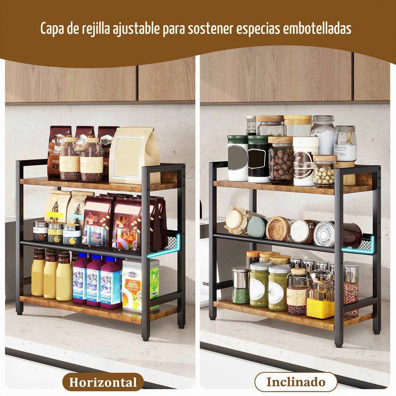 IBUYKE Especiero de 3 Niveles,Organizador Especias Cocina,Marrón TLJ021H | Organizador escritorio Estante de Encimera Cocina Para Comedor Baño Dormitorio Oficina