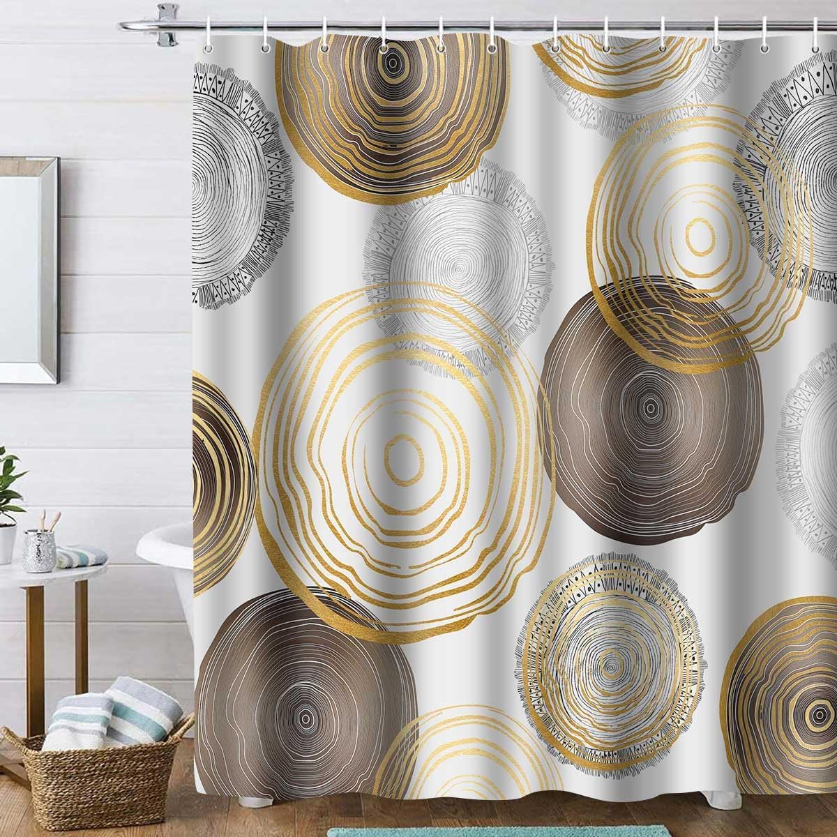Modern Abstract Shower Curtain 79X94in/200x240cm/WxH Mid Century Circle Geometric Pattern Shower Curtain Sets for Bathroom Decor, Waterproof Polyester Fabric with 12 Hooks