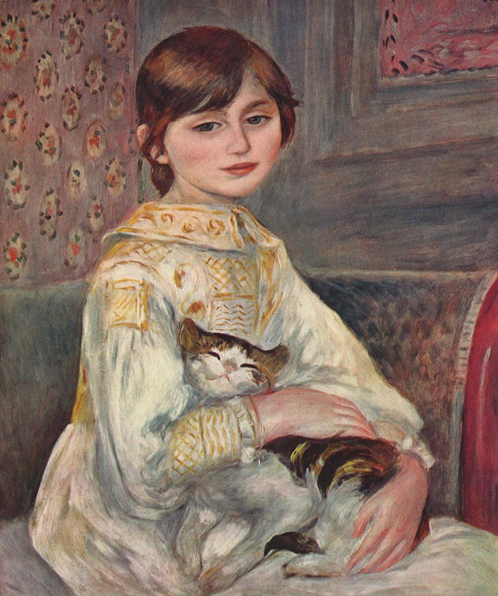 Tableau Girl with Cat de Pierre Auguste Renoir | Grand Format Grand Cadre Brun
