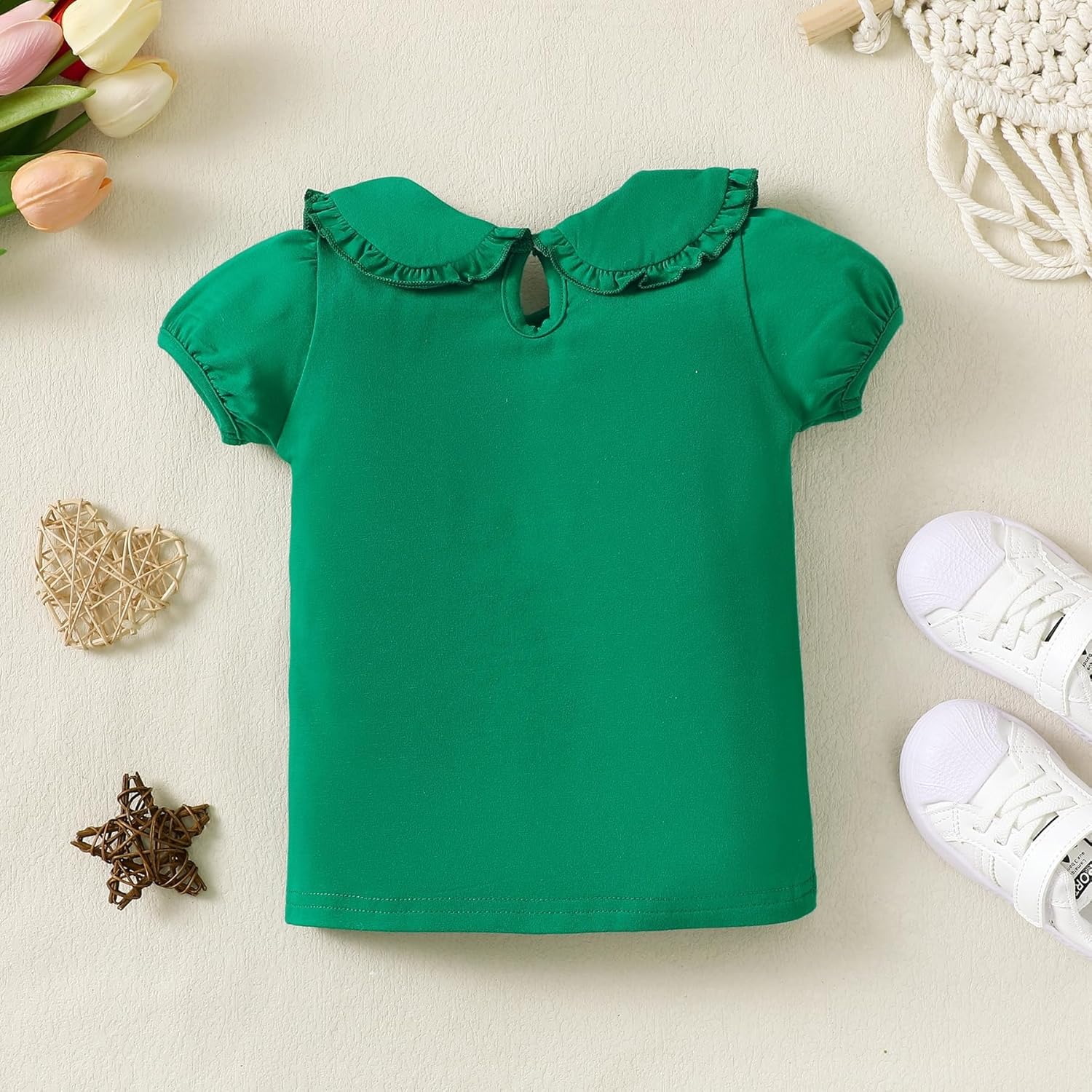 Magic Park 12M-14Y Toddler Short Sleeve T-Shirt Girls Ruffle Blouse Kids Solid Color Tee Casual Tops Holiday Clothes - Image 3