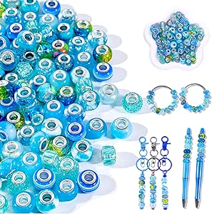 110 Pcs Lake Blue European Beads - Large Hole Craft Beads For Jewelry Making & DIY Projects