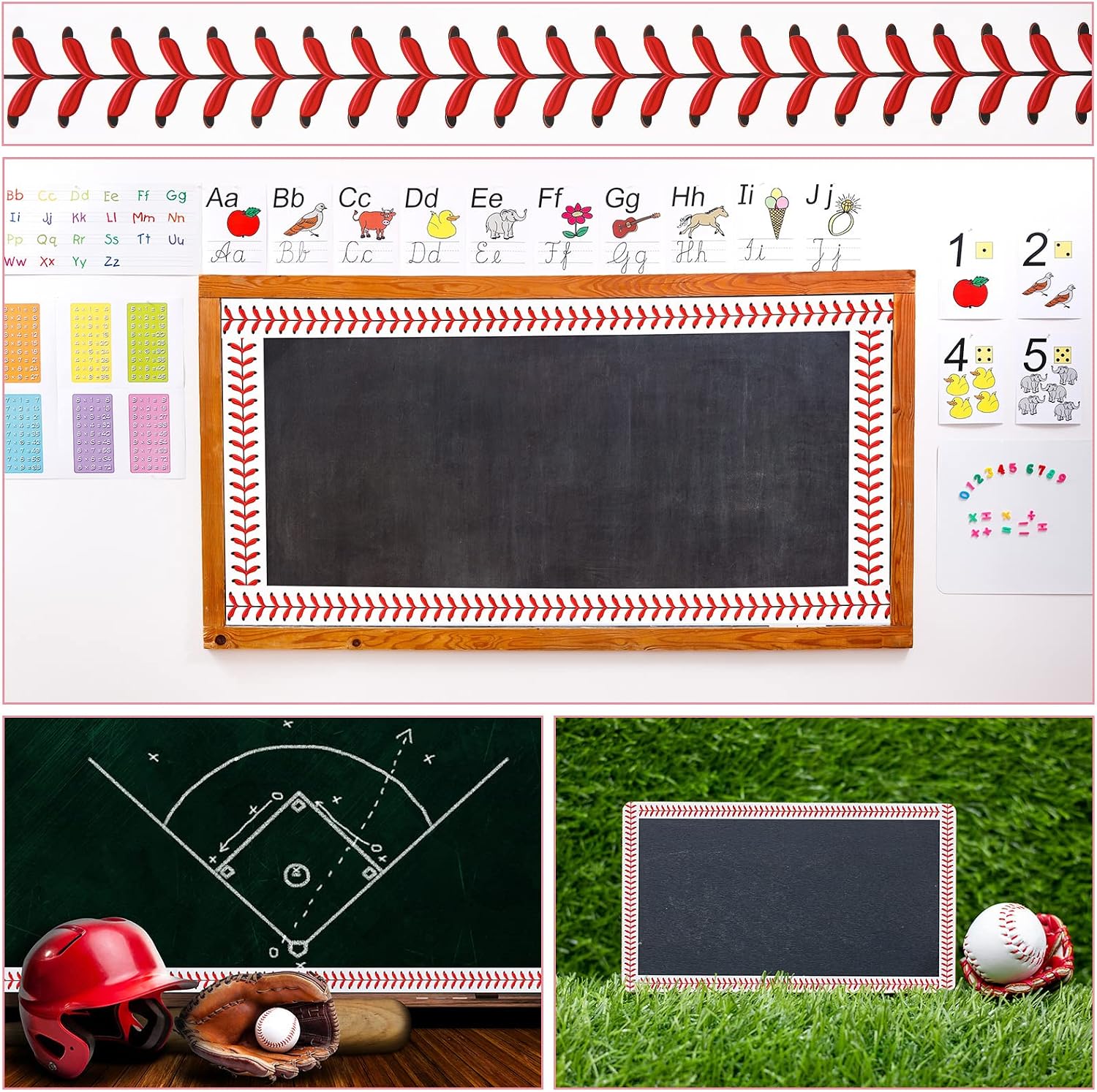 Whaline 32.8ft Baseball Bulletin Board Borders Sport Theme Die-Cut Bulletin Board Baseball Patterned Rolled Trim Border for Sport Party Back to School Classroom Office Chalkboard Decoration