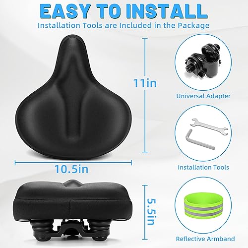 Miniatura 6 de Asiento de Bicicleta de Gran Tamaño para Hombres y Mujeres, Cómodo y Acolchado con Gel, Cojín de Asiento de Bicicleta Extra Ancho, Silla de Repuesto