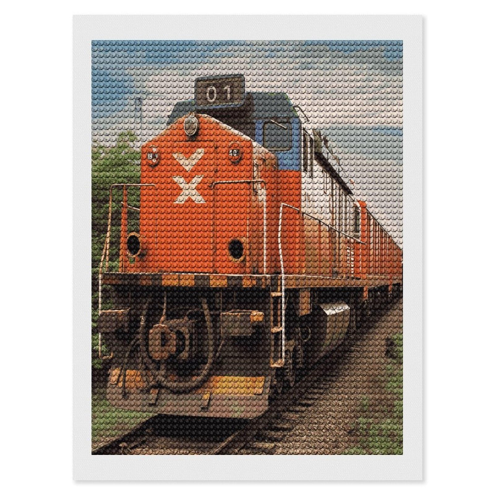 FekiLoot Train Paint by Numbers Kit for Adults Beginner DIY Diamond Dots Paintings Round Full Drill Diamond Art Kits Picture Diamond Art Painting Kits for Home Decor 12"x16"