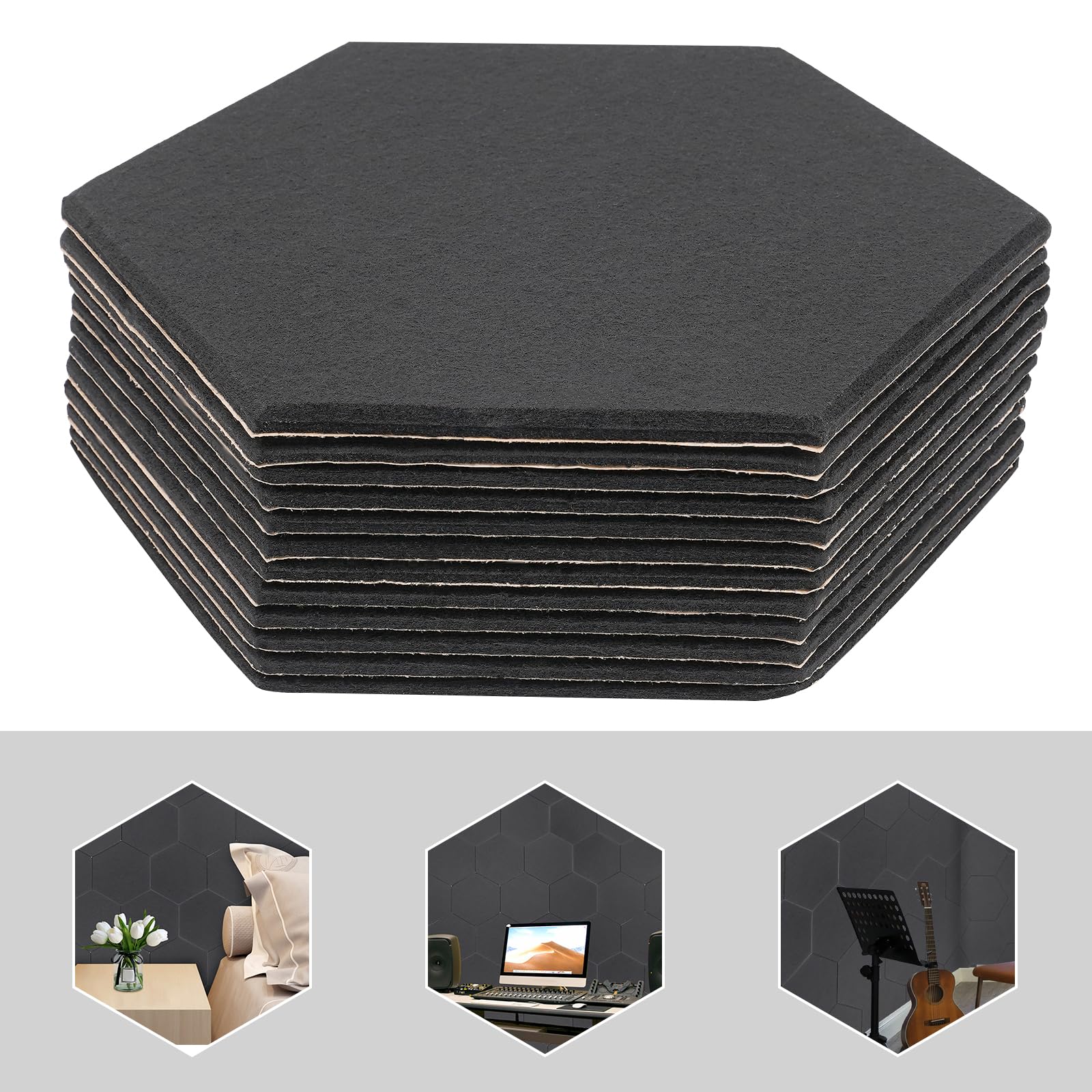 Lot de 12 plaques acoustiques en mousse insonorisée, hexagonales, autocollantes, 30 x 35 cm, convient pour le bureau, la chambre à coucher, la salle de musique, etc