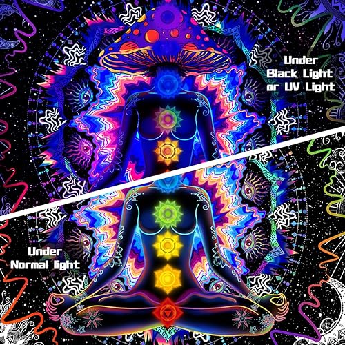 Miniatura 3 de MAMHSABC Tapiz de luz negra de chakras y colgante de pared de siete chakras para decoración del hogar, dormitorio, sala de estar, decoración de