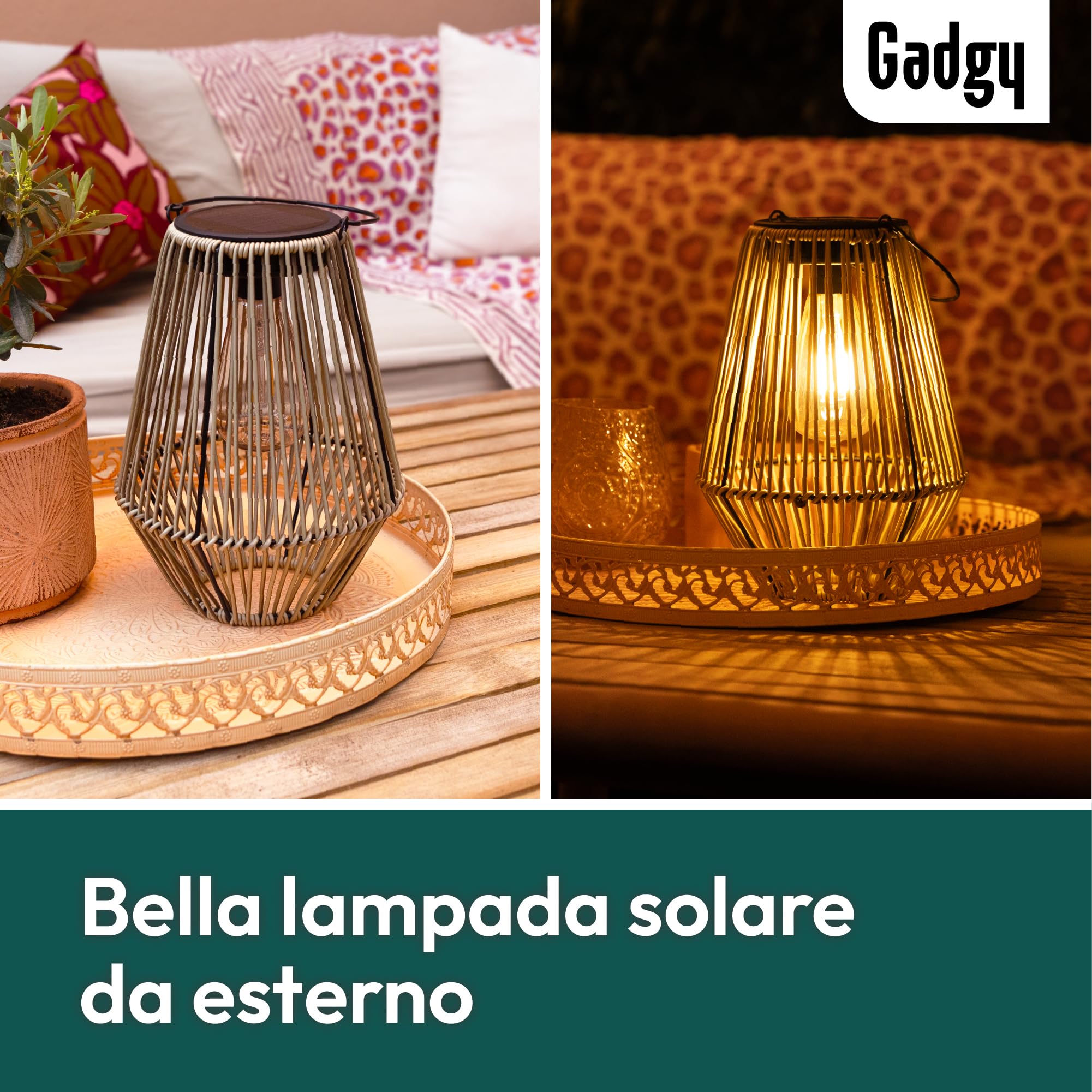 Gadgy Lampada Solare da Giardino con Effetto Rattan – Lanterna Solare per Esterni Impermeabile – Luce Decorativa a LED per Giardino, Balcone o Tavolo – Ricaricabile ed Ecologica
