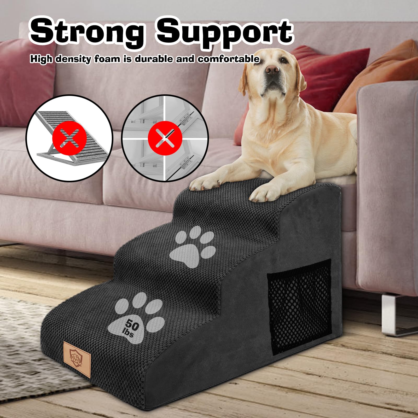 Dog Steps for Sofa Pawchop Waterproof High-Density Foam Dog Ramp with Removable Cover - Image 3