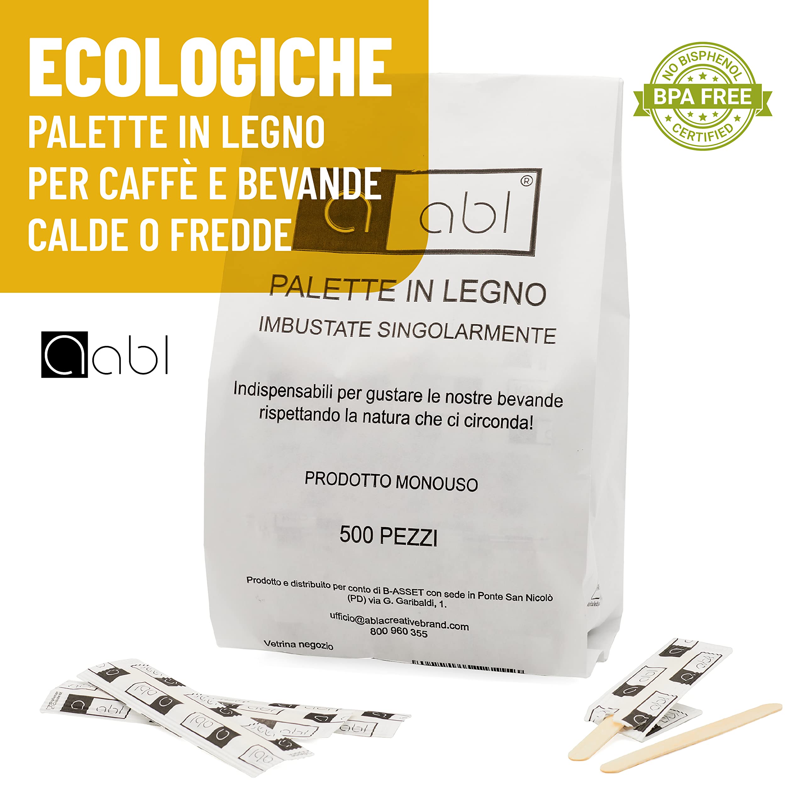 Palette in Legno per Caffè e Bevande 500 Pezzi Monouso Made in Italy
