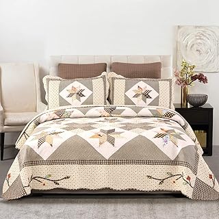YAYIDAY Cotton Patchwork Quilt Set Bedspread King Size - Breathable Quilted Floral Blanket with Shams, Bedding Modern Coverlet King