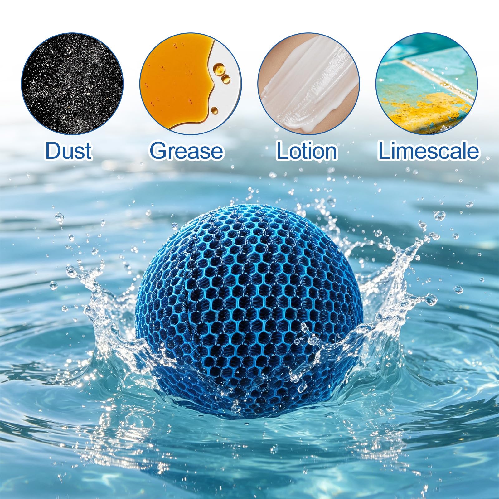 Absorbeur d'huile pour Piscine 4 pièces, Boules éponge réutilisables 70 mm Bleues