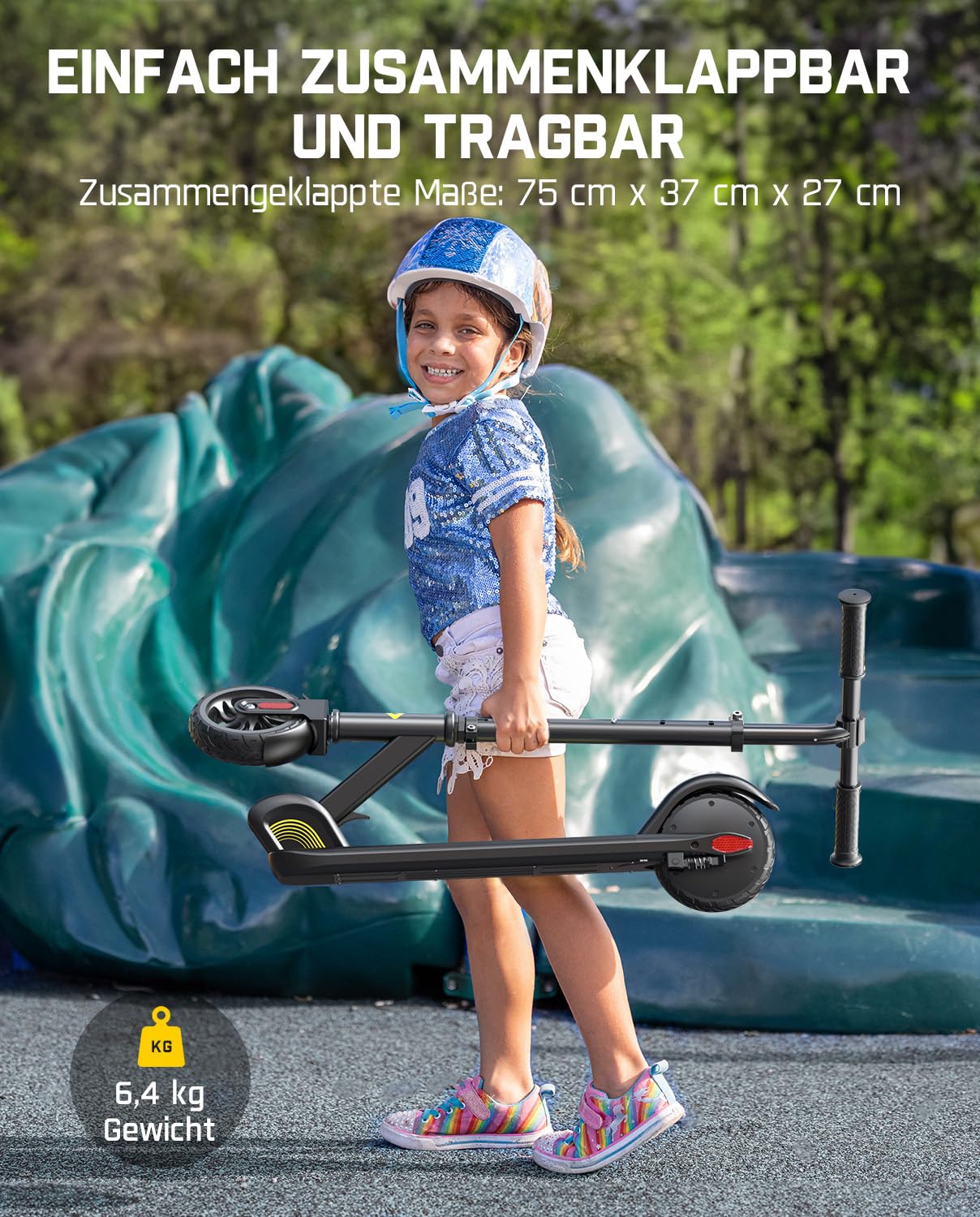 FanttikRide C9 Elektroroller für Kinder 8-12 Jahren, 2 Geschwindigkeiten 10/16 km/h, 8 KM Reichweite, Höhenverstellbar, Faltbar, E Roller Kinder