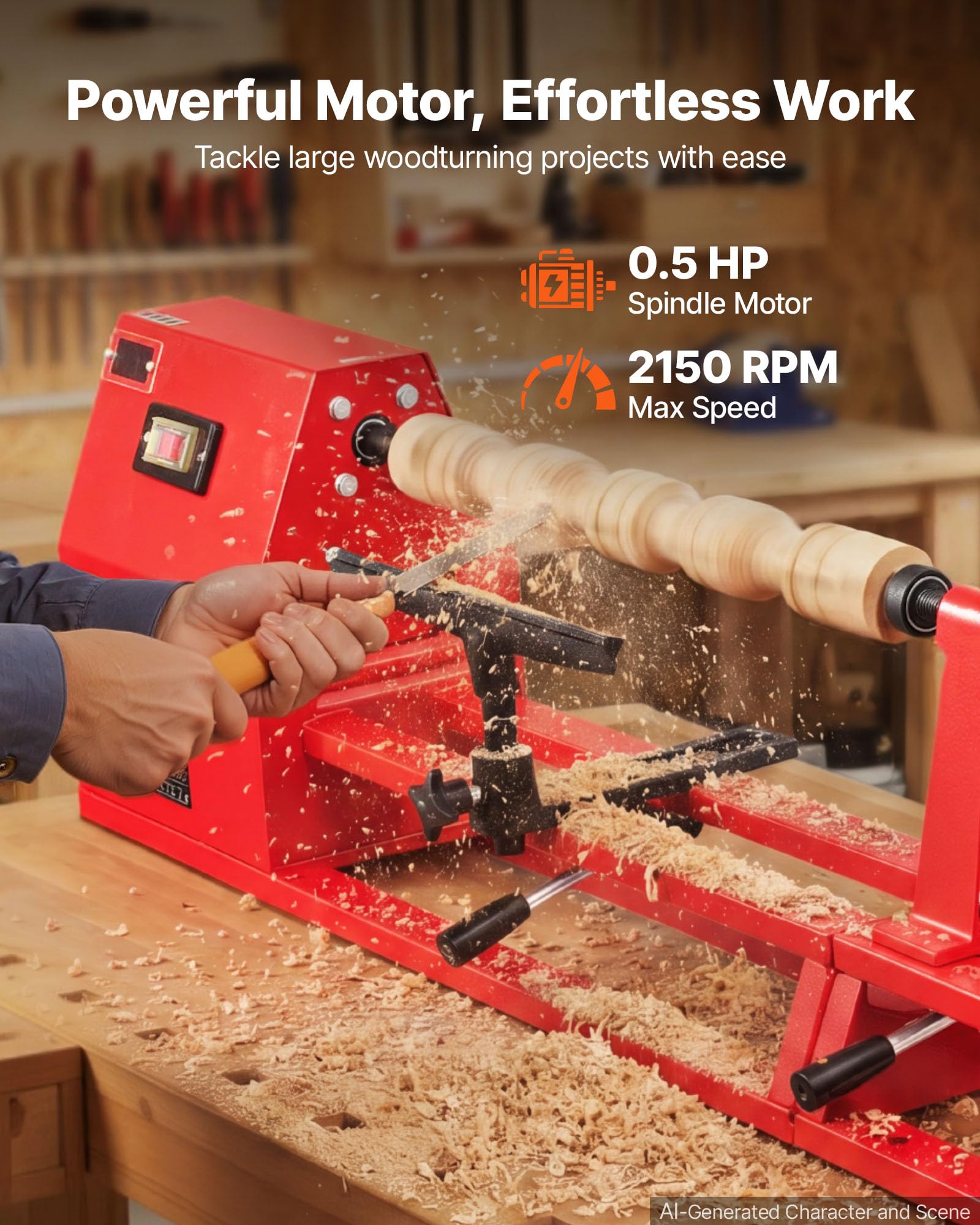 VEVOR Tornio per Legno da Banco 375 W 355 x 1016 mm 4 Velocità Regolabili
