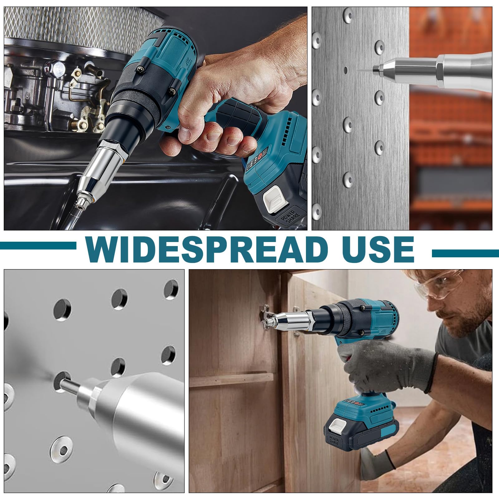 Pince à riveter sans fil compatible avec Makita 21 V 10 000 N Pince à riveter électrique sans balais avec 2 pinces à rivets pop portables de 1 300 mAh pour rivets aveugles de 2,4 à 4,8 mm