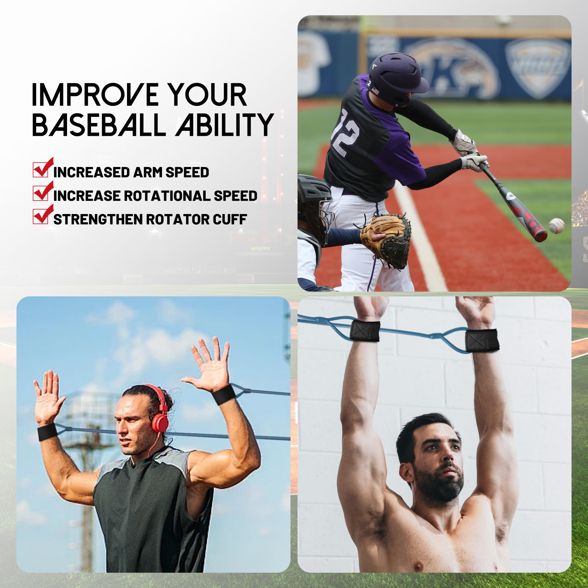 Bandas de entrenamiento de resistencia para béisbol, sóftbol, fuerza del brazo, equipo de lanzamiento y acondicionamiento para jugadores de béisbol adultos, 50 libras