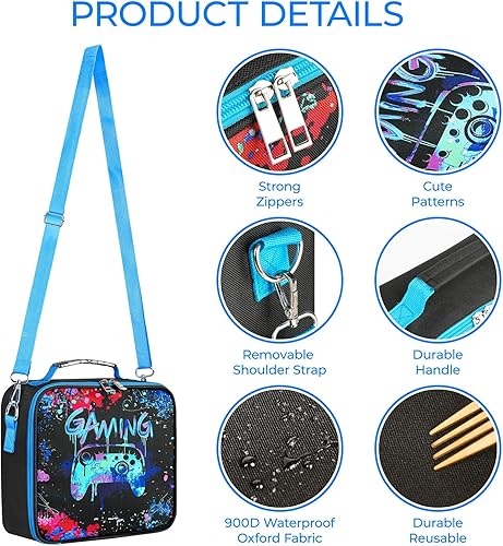 Miniatura 3 de Lonchera para niños, bolsa de almuerzo aislada para niños y niñas, bonita bolsa Bento cuadrada duradera con correa para el hombro para la escuela o