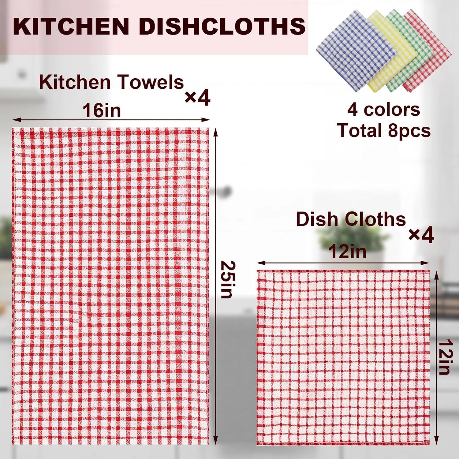 8 Pcs Color Woven Checkered Tea Towel, Kitchen Towels, for Washing Dishes