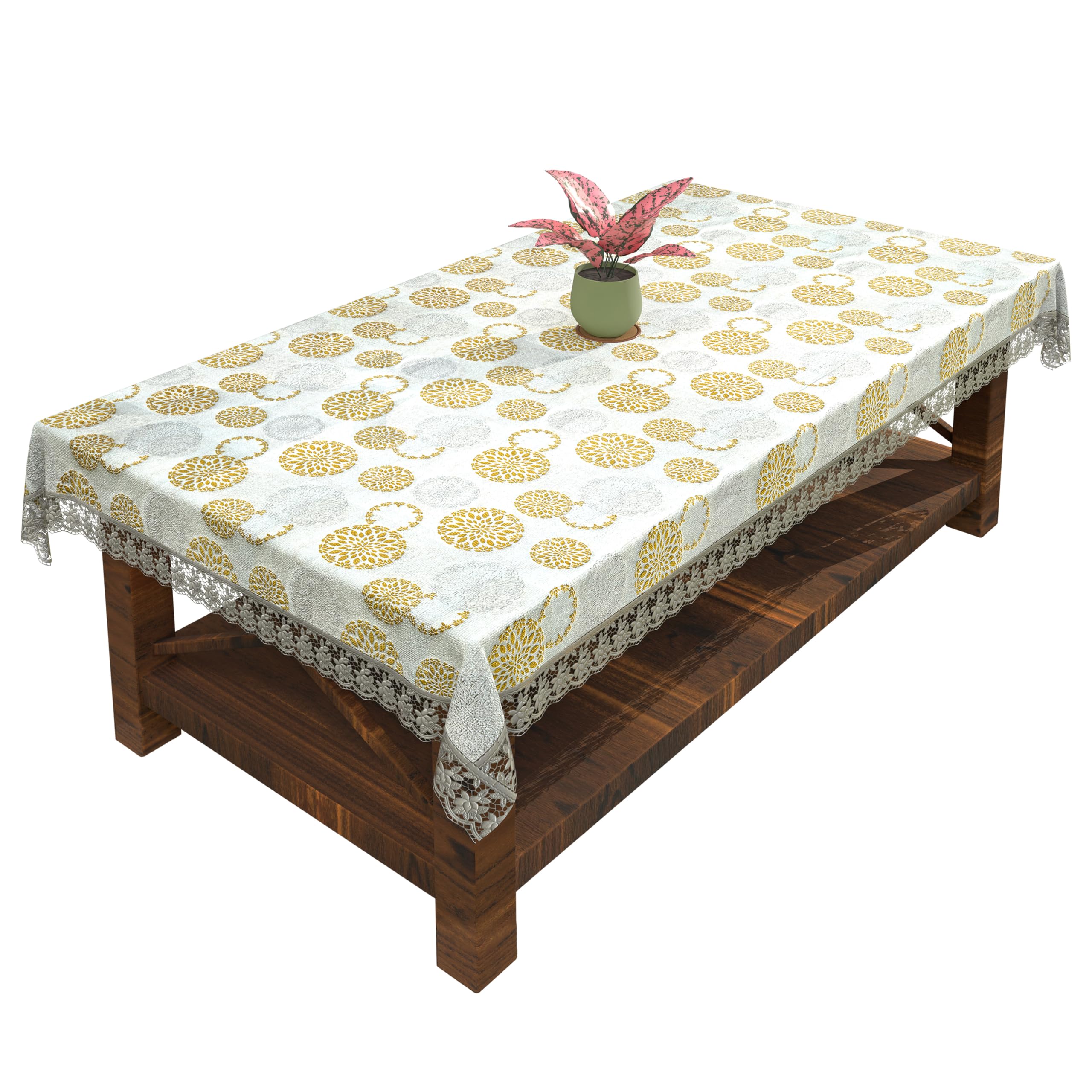 Kuber Industries Rangoli Print Exclusive Table Cloth|PVC 4 Seater Center Table cover|Table Sheet for dining, Party, Events|Waterproof Protector|Indoor and Outdoor Use 60x40 (Cream)-image-36