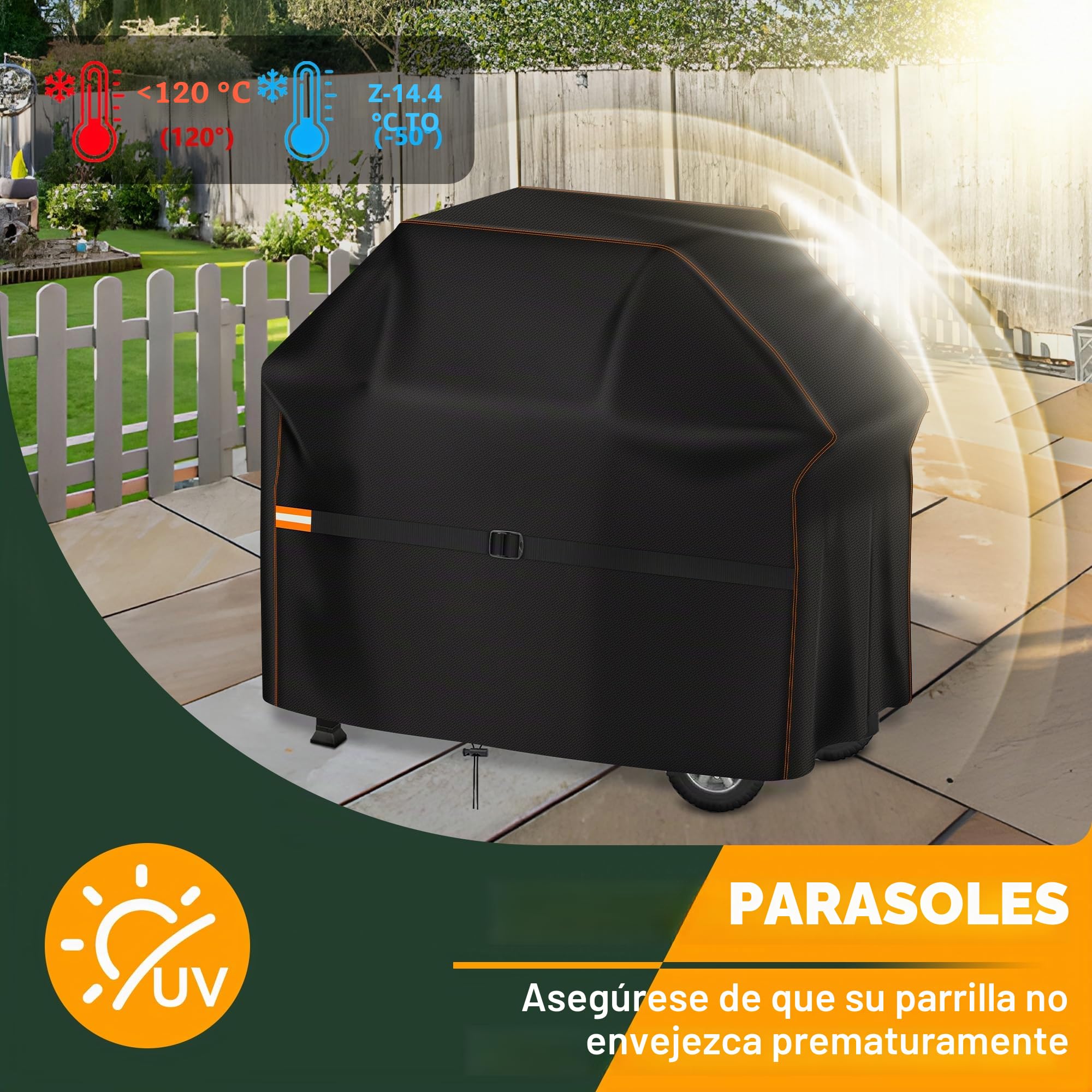 Enzeno Cubierta para Barbacoa Resistente a la Intemperie, Cubierta para Barbacoa de Gas, Impermeable, Funda Protectora a Prueba de Polvo para Weber, Brinkmann, Char Broil, 145x61x120cm, Color Negro