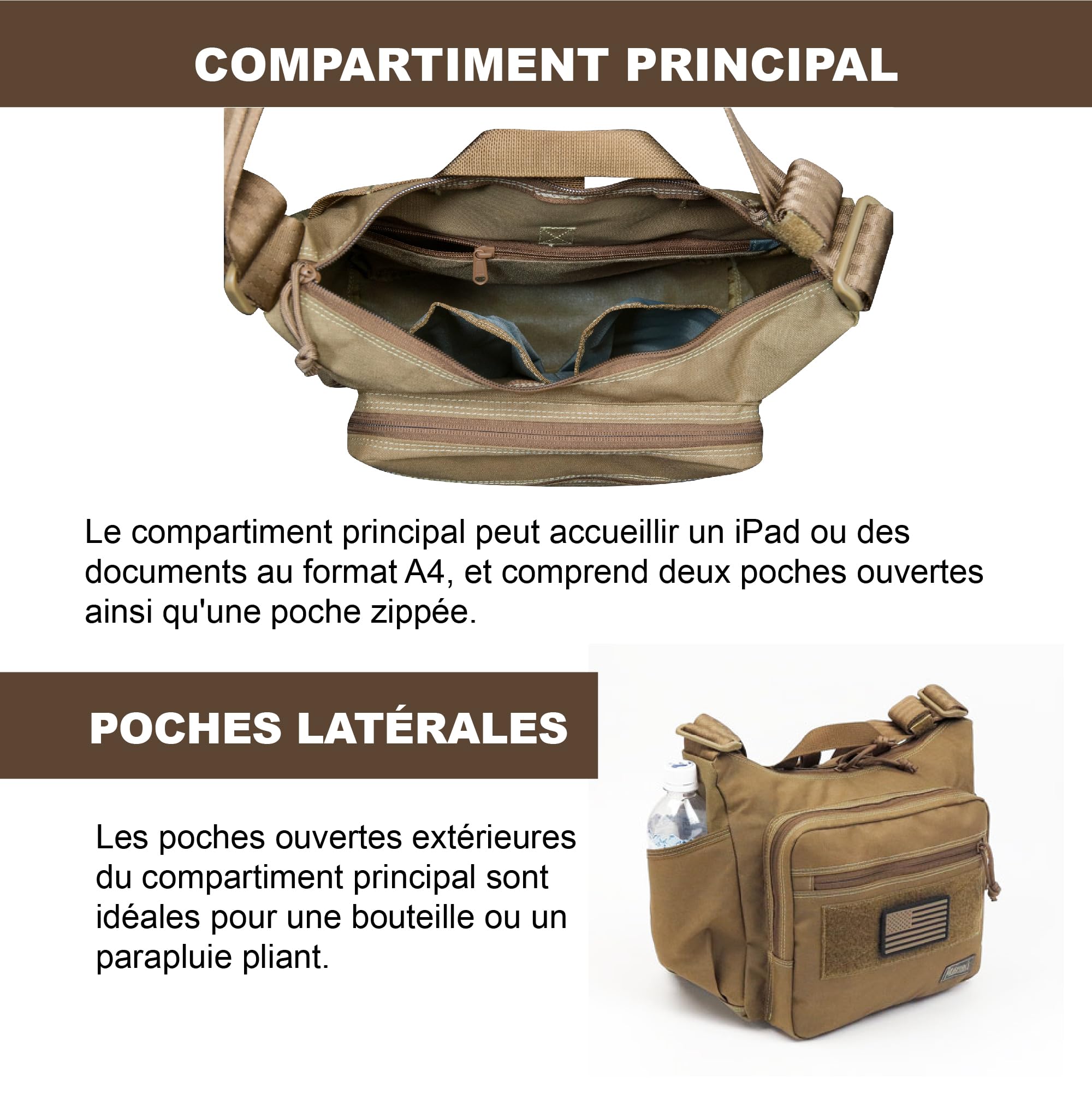 Magforce Sac Banane Tactique City Traveler pour Homme – Voyage et randonnée, léger, Grande capacité, Multiples Poches, Pochette Multifonction en Nylon avec Fermeture éclair, Noir Mat, Taille M – 500D