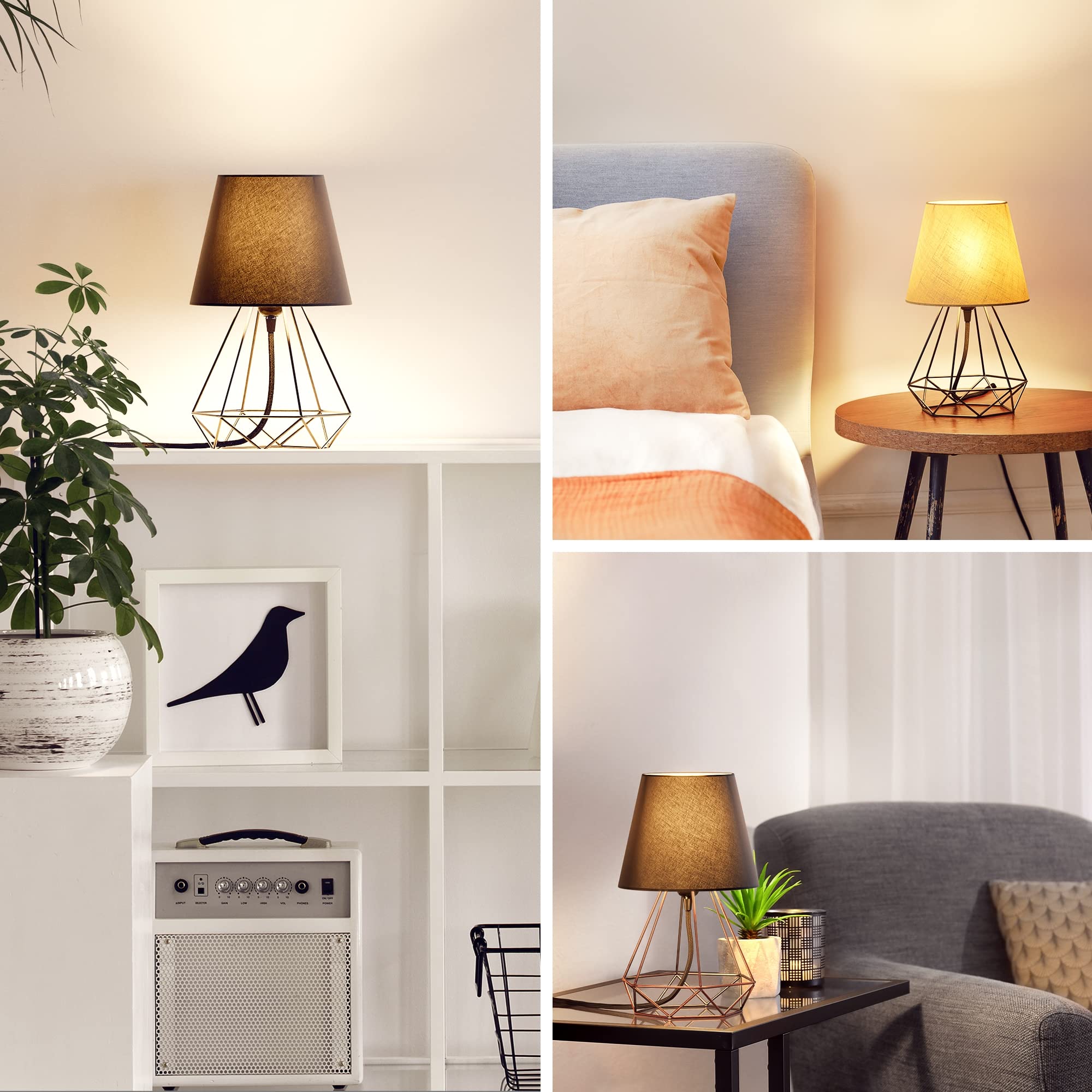ledscom.de 2 piezas pantalla, lino, yute, cáñamo, textil, tela, beige-natural, 200mm Ø