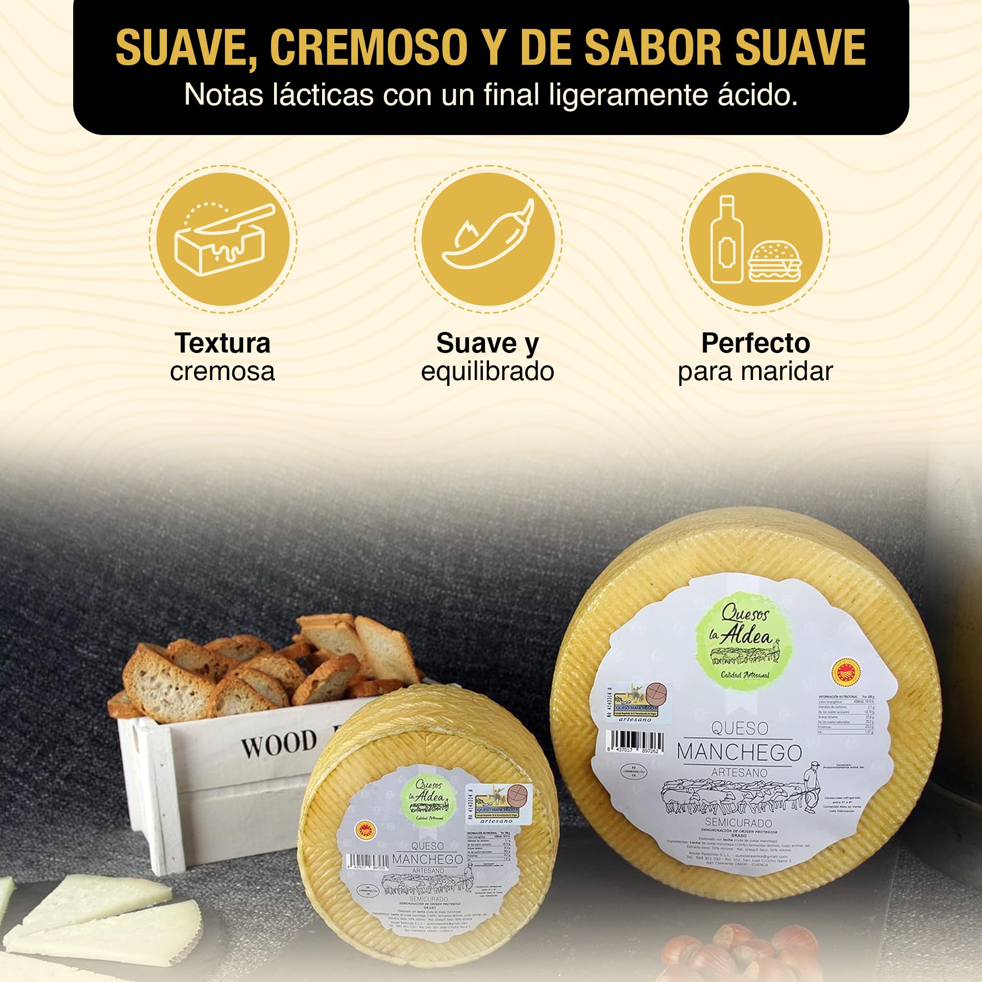 Queso Manchego Artesano Semicurado 3 kg Leche de Oveja D.O. La Mancha Gourmet Regalo