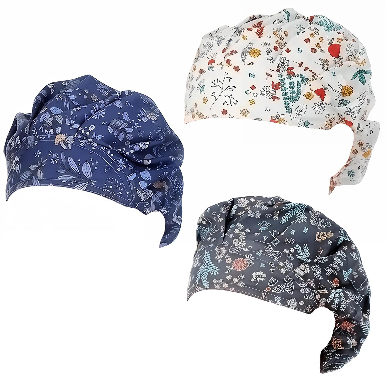DHWEKU Lot De 3 Calots Chirurgien Femme - Chapeaux De Travail Réglables Avec Boutons Et Sweatband Pour Cuisine Et Professions Médicales