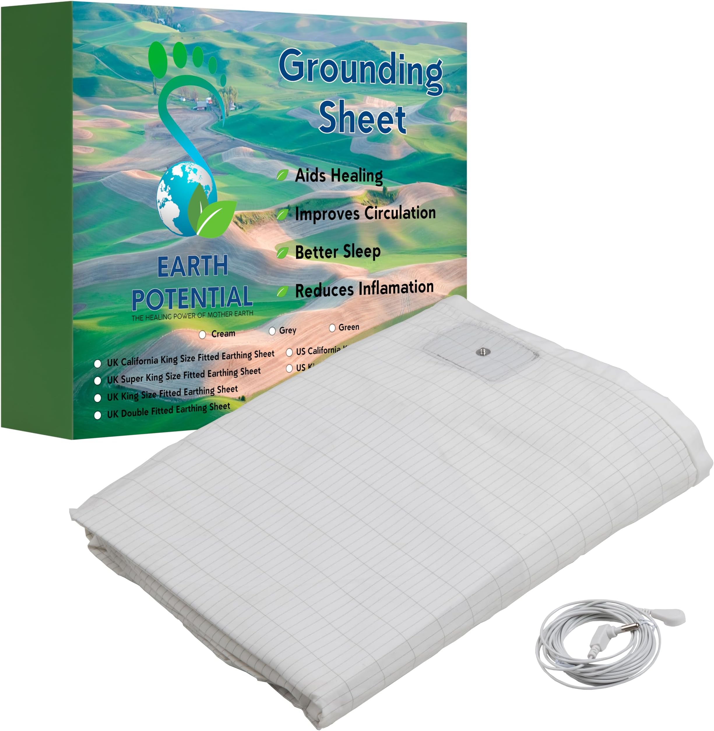 Earth Potential Earthing Grounding Fitted Full/Double Size Sheet โ Earthing Sheet for Healing Sleep and Wellbeing - c/w 15 ft Bed Grounding Cord - Earthing Sheets and Ground Earthing Products by
