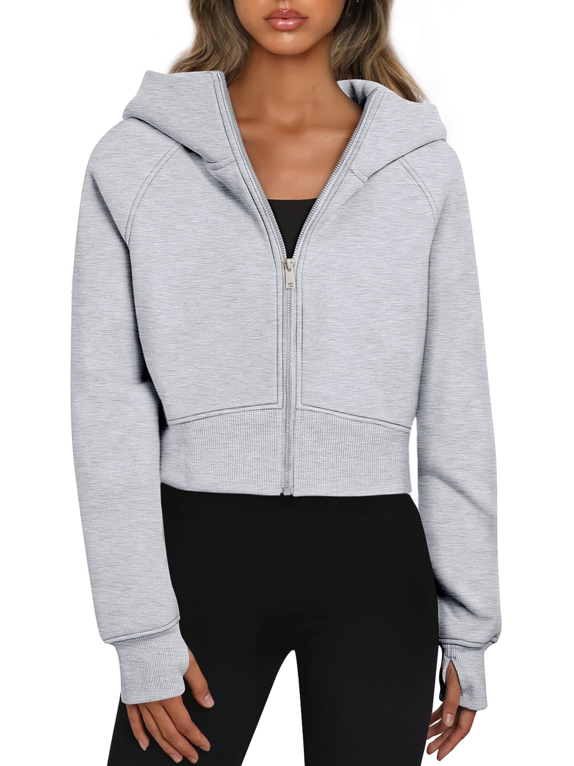 Timuspo Sweat à capuche court pour femme - Avec fermeture éclair - Doublure en polaire - Fermeture éclair - Automne et hiver
