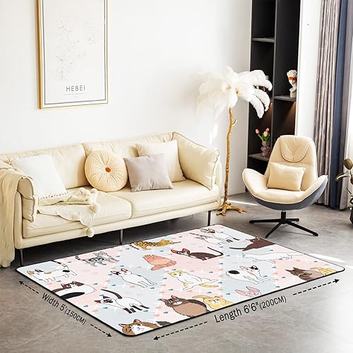 Miniatura 9 de Alfombra decorativa de caballo de 5 x 7 pies, diseño floral de caballos de granja de dibujos animados, alfombra de rayas azules y rosas para sala de