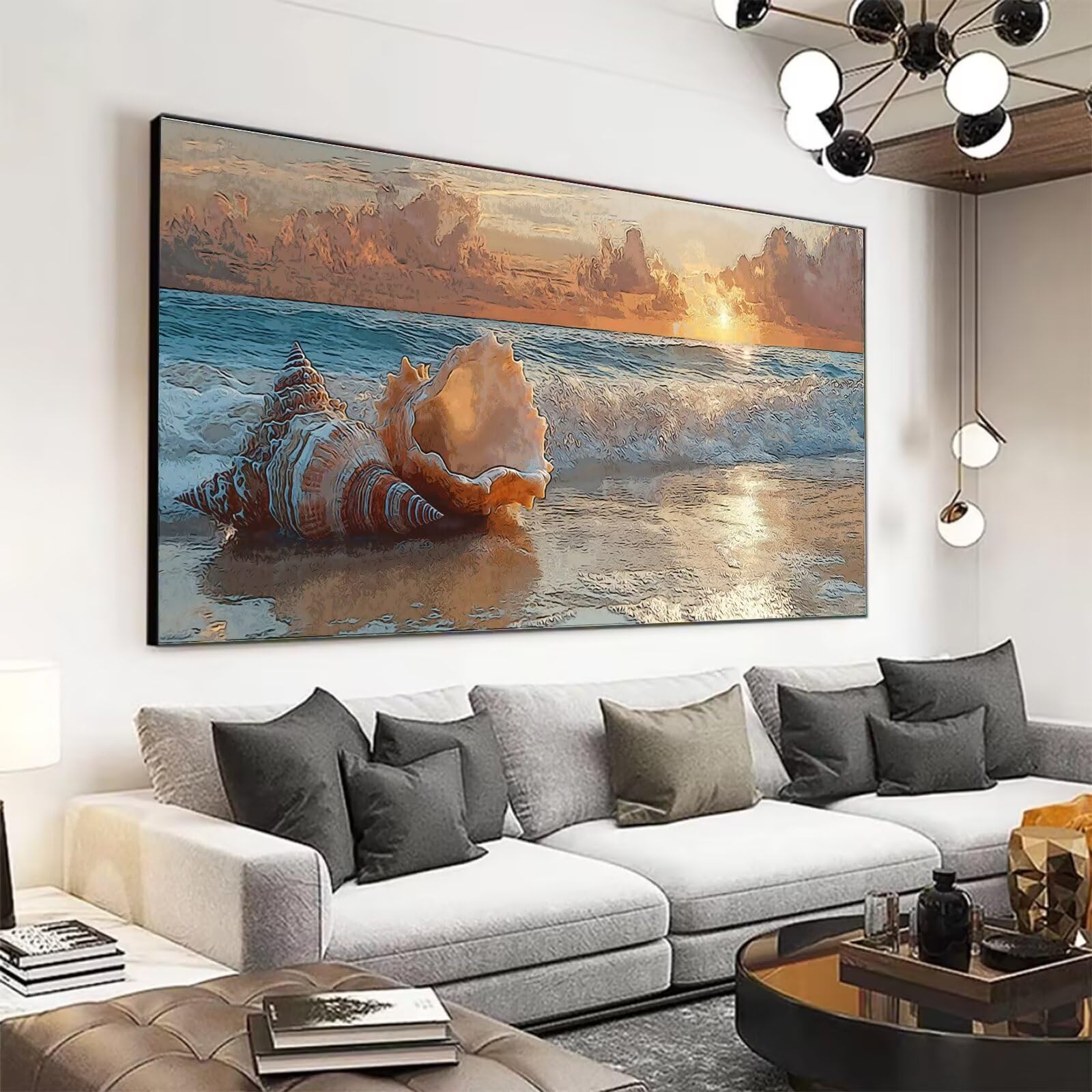 Peinture Numero Adulte Plage Peinture Par NuméRos Grand Format Conque Loisirs CréAtifs Adultes Enfant DIY NuméRo D'Art Complet Kit DéButants ,Cadeau GarçOns Filles 3+ Ans, Sans Cadre 60x120cm M-103