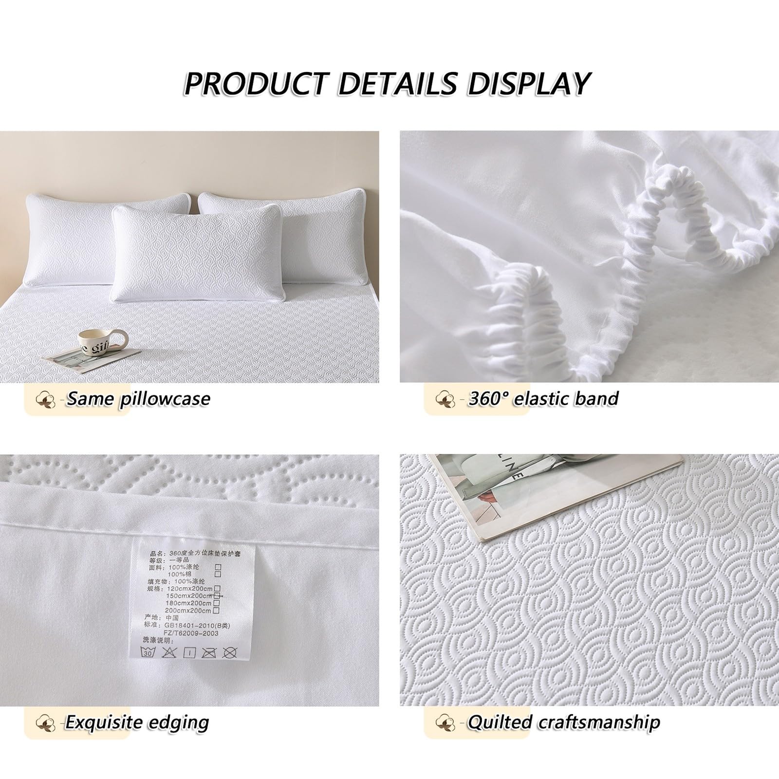Gesteppter Wasserdichter Matratzenschoner,Matratzenschoner 3-teiliges Set Spannbettlaken,Elastischer Kühlender Matratzentopper mit Tiefen Taschen,Maschinenwaschbar(Gray,200x220cm)