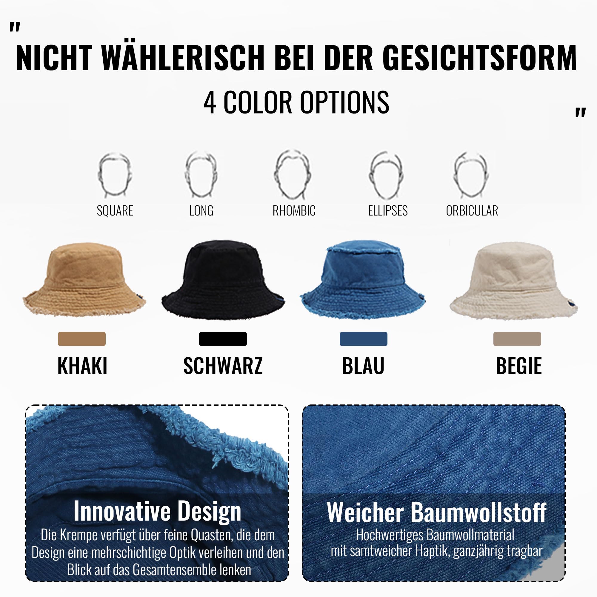 CLAPE Washed Baumwolle Sonnethut Bucket Hat Damen Fischerhut Herren Ausgefranste Krempe Faltbar Sonnenschutz Hut Sommerhut Schlapphut für Reise Beach Outdoor