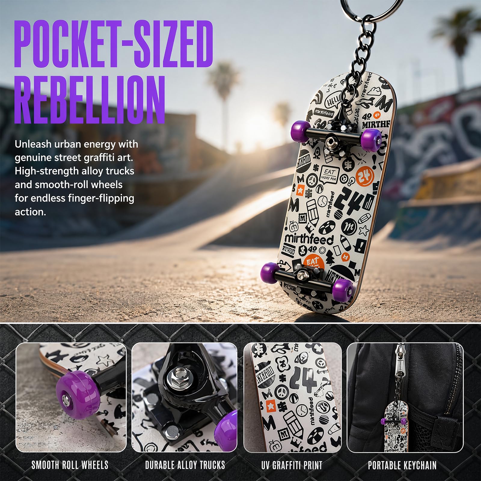Mini Finger Skateboards,Kreatives Fingerboard,Professionelle Fingerskateboard,Ahornplatte mit Kugellagerrollen,für Skateboarding Enthusiasten(Weiß,Personen ab 14 Jahren) (Graffiti-Muster)