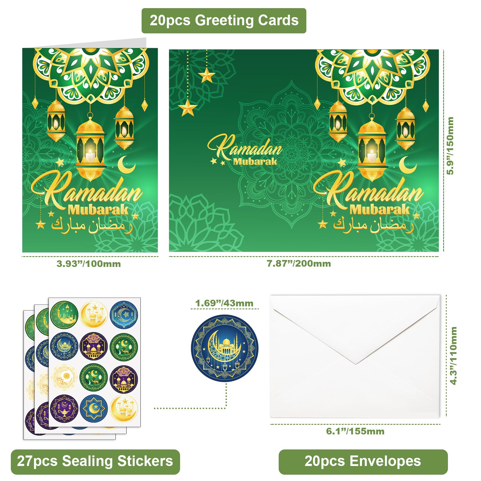 DPKOW 20 Eid Cards Ramadan Mubarak Greeting Card Multipack - Image 2