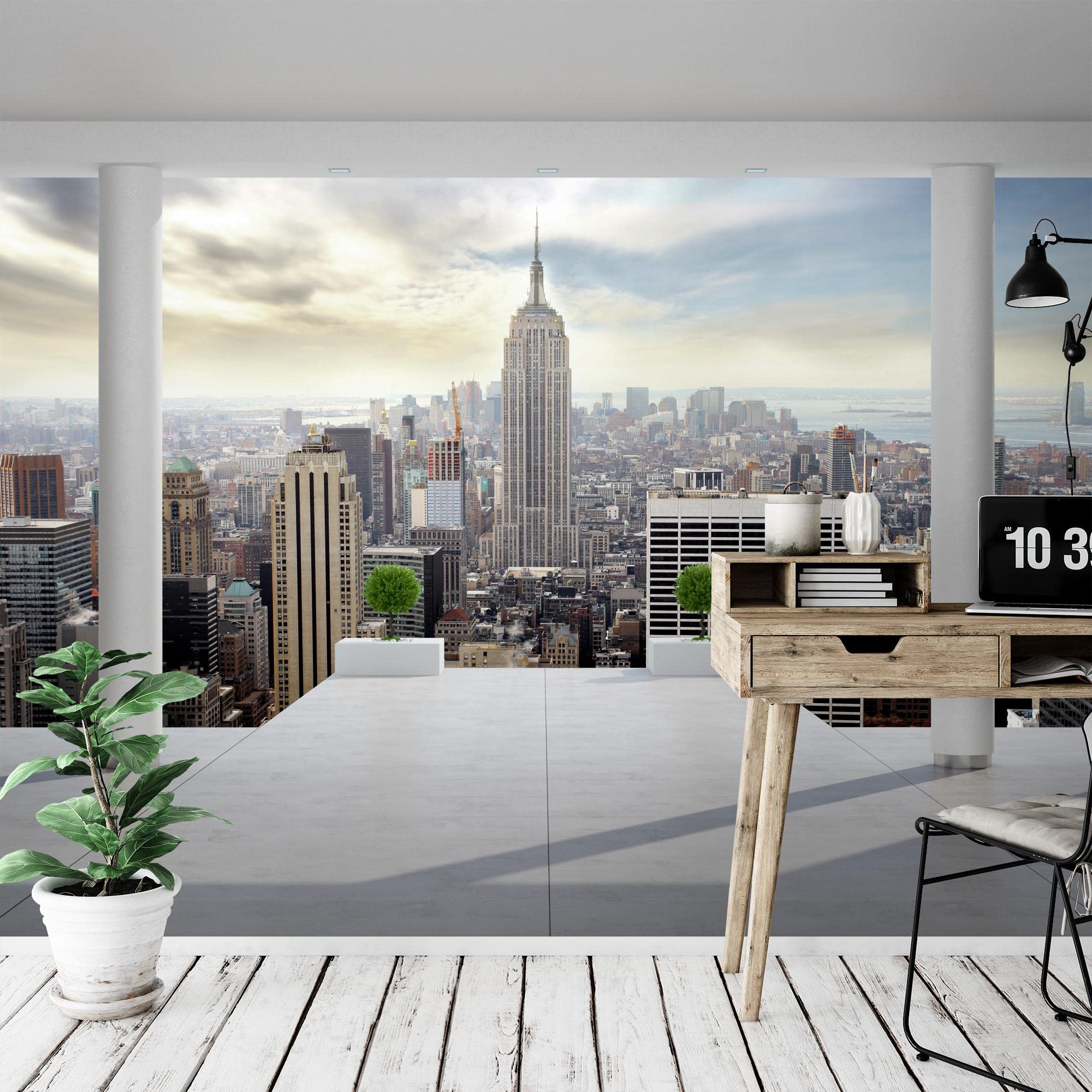 Runa Art Photo Wallpaper New York Balcony 352 x 250 cm Non-Woven Wall Art XXL Moderne Living Room Bedroom Blue 9204011a - Image 3