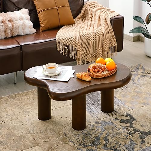 Miniatura 3 de Mesa de Centro Nube de 34"(L), Mesa de Centro de Madera Moderna para Sala de Estar, Mesas Centrales de Acento Únicas con 3 Patas, Mesas de Té