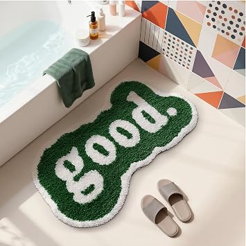 LUMI Cute Rugs for Bathroom, Good Shaped Bath Mats, Funny Area Rug, Green Non Slip Absorbent Soft Bath Mat, Quick Dry, Machine Washable for Shower, Kids Room, Floor,Tub, 24"x36", Good