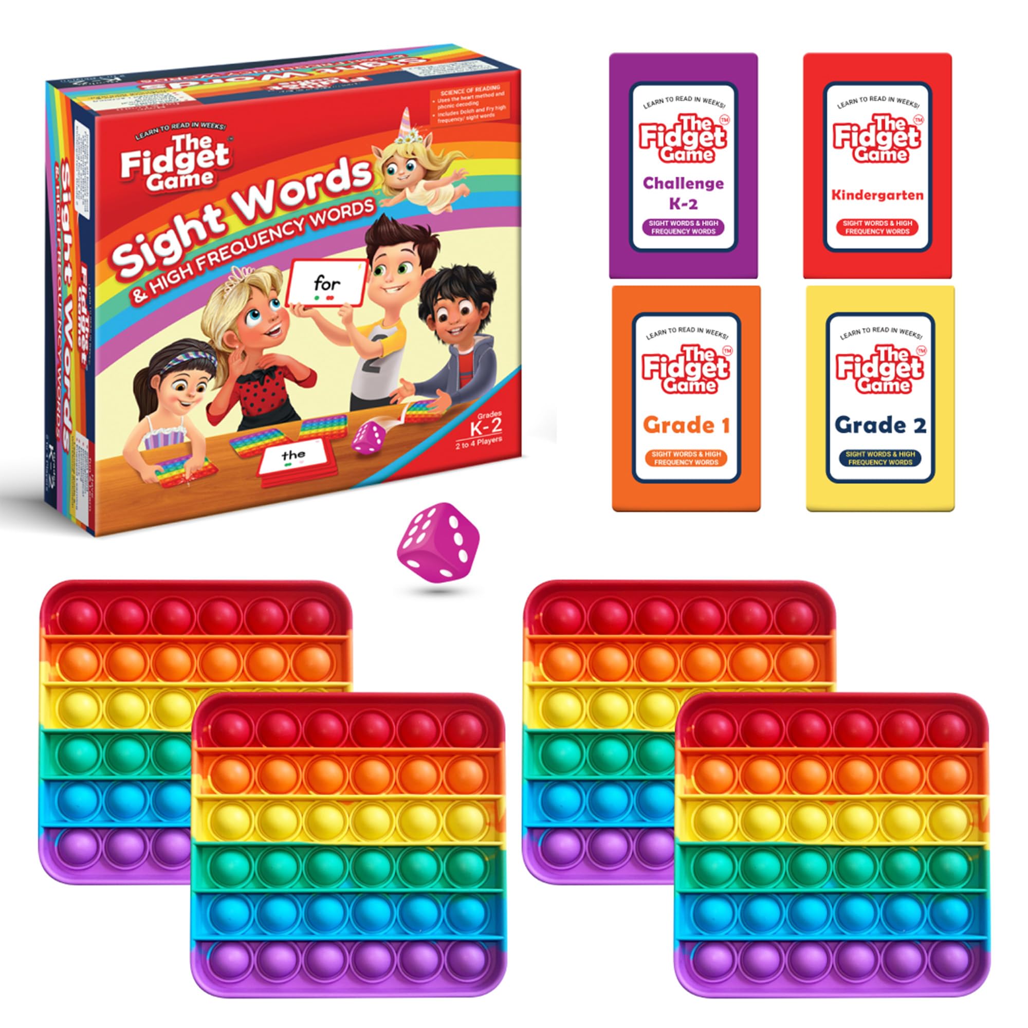 The Fidget Game Learn to Read in Weeks Master 220 Hochfrequenz-Dolch Sight Words Curriculum, geeignet für Pre-K bis Klasse 3 – Pop-Matten & Würfel