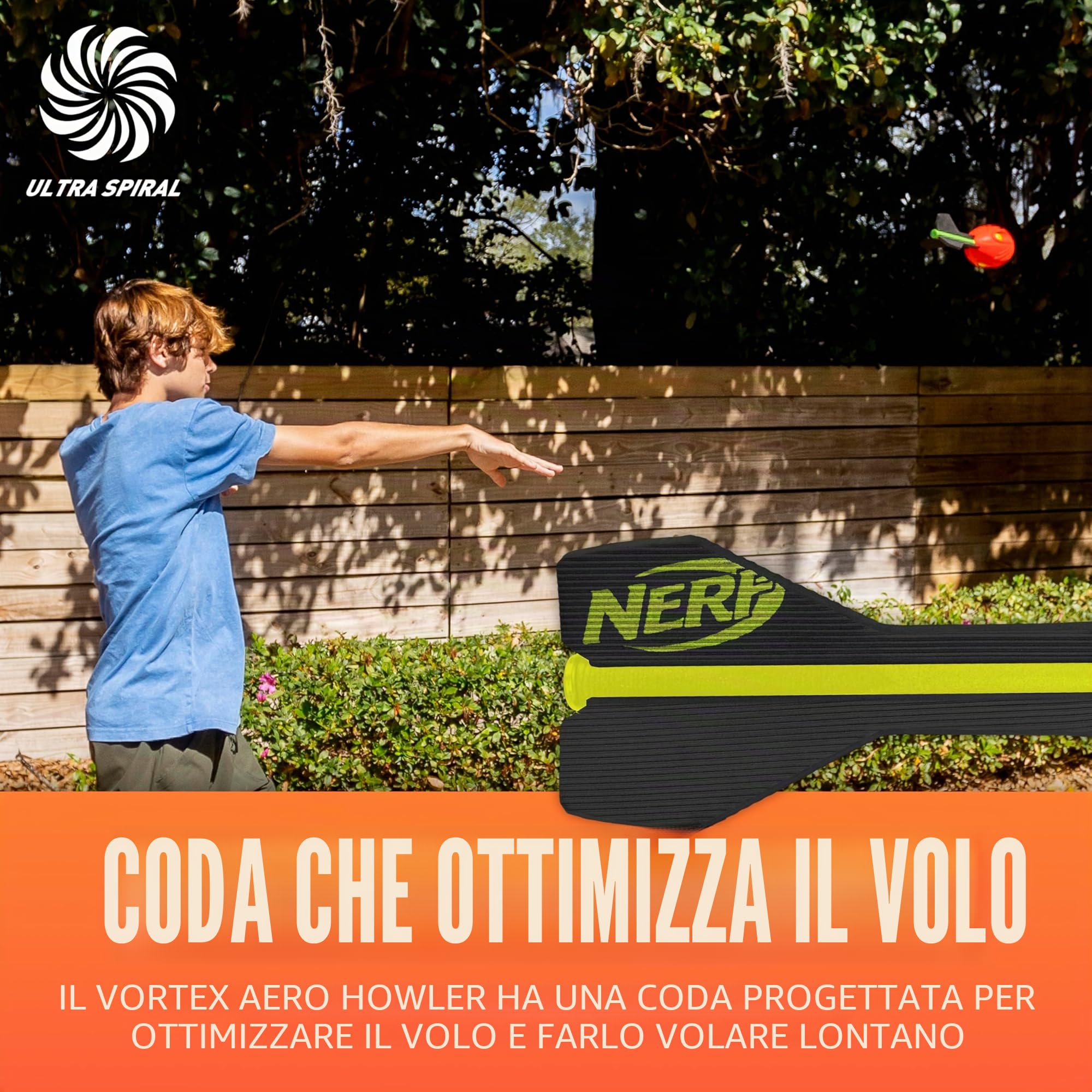 Nerf Vortex Aero Howler Foam Ball – Classic Long-Distance Football - Flight-Optimizing Tail - Hand Grip – Indoor and Outdoor Fun