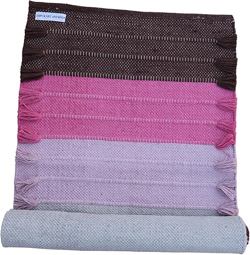 Miniatura 15 de Jaipur art & Rugs Estera de yoga de algodón - Alfombra tejida a mano ecológica - Antideslizante y gruesa (61x183x5mm) para fitness diario en casa -