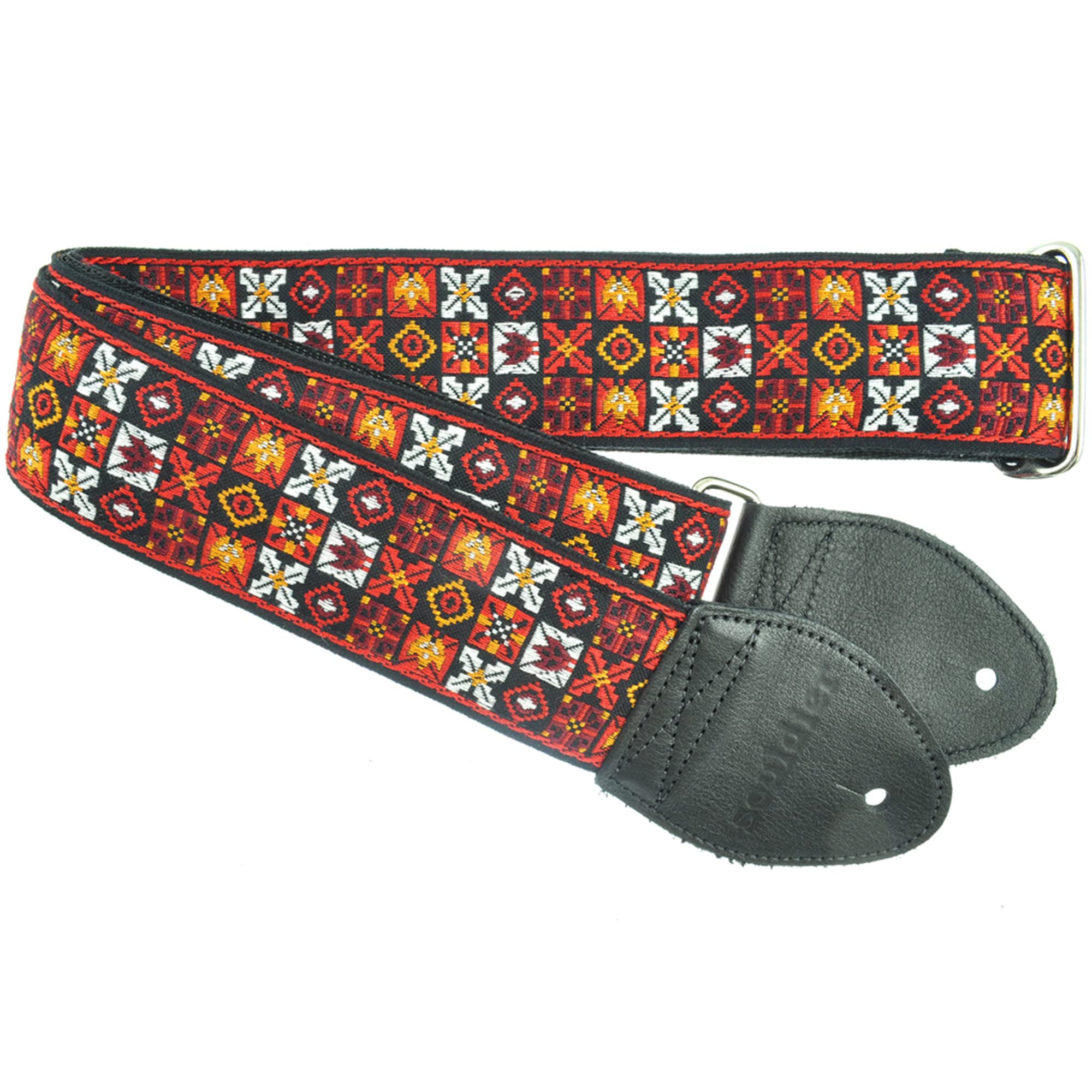 GS0295BK02BK - Handmade Seatbelt Guitar Strap for Bass, Electric or Acoustic Guitar, 2 Inches Wide and Adjustable Length from 30" to 63" Made in the USA, Woodstock, Red