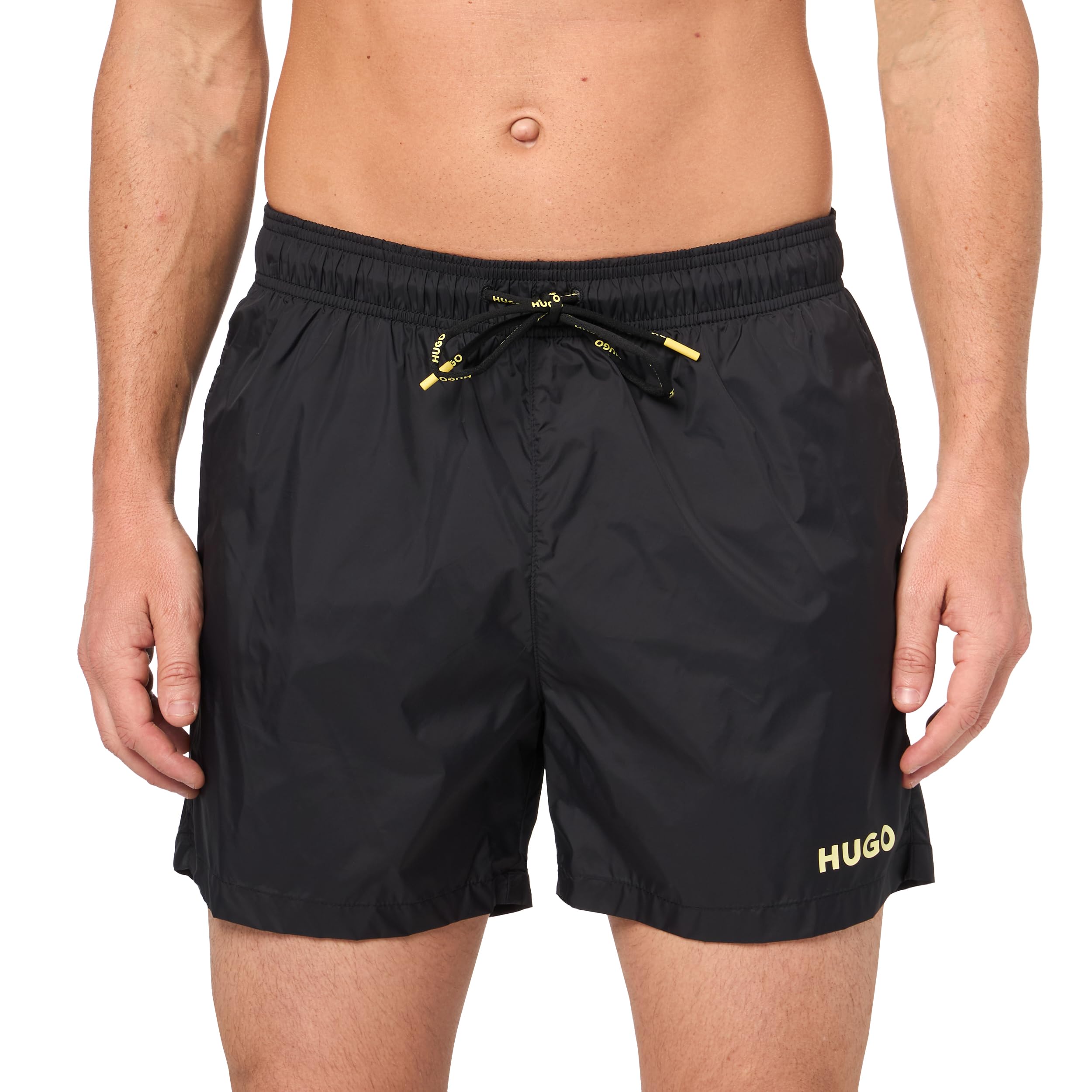 HUGO Men's Pop Logo Swim Trunks, Black Olive, Large