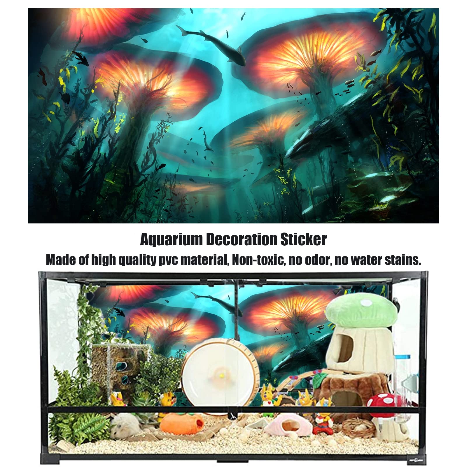 BAHULA Fond d'aquarium Décoration d'aquarium Images Effet 3D PVC Adhésif Poster 3D Monde sous-marin Plantes aquatiques Décoration Papier Autocollant 122 x 76 cm