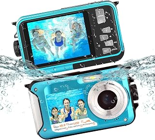 POSSRAB 13FT Underwater Camera, 48MP Photo 2.7K Video Waterproof Camera, Dual Display EIS Digital Underwater Camera for Snorkeling, Surfing, Swimming-Blue